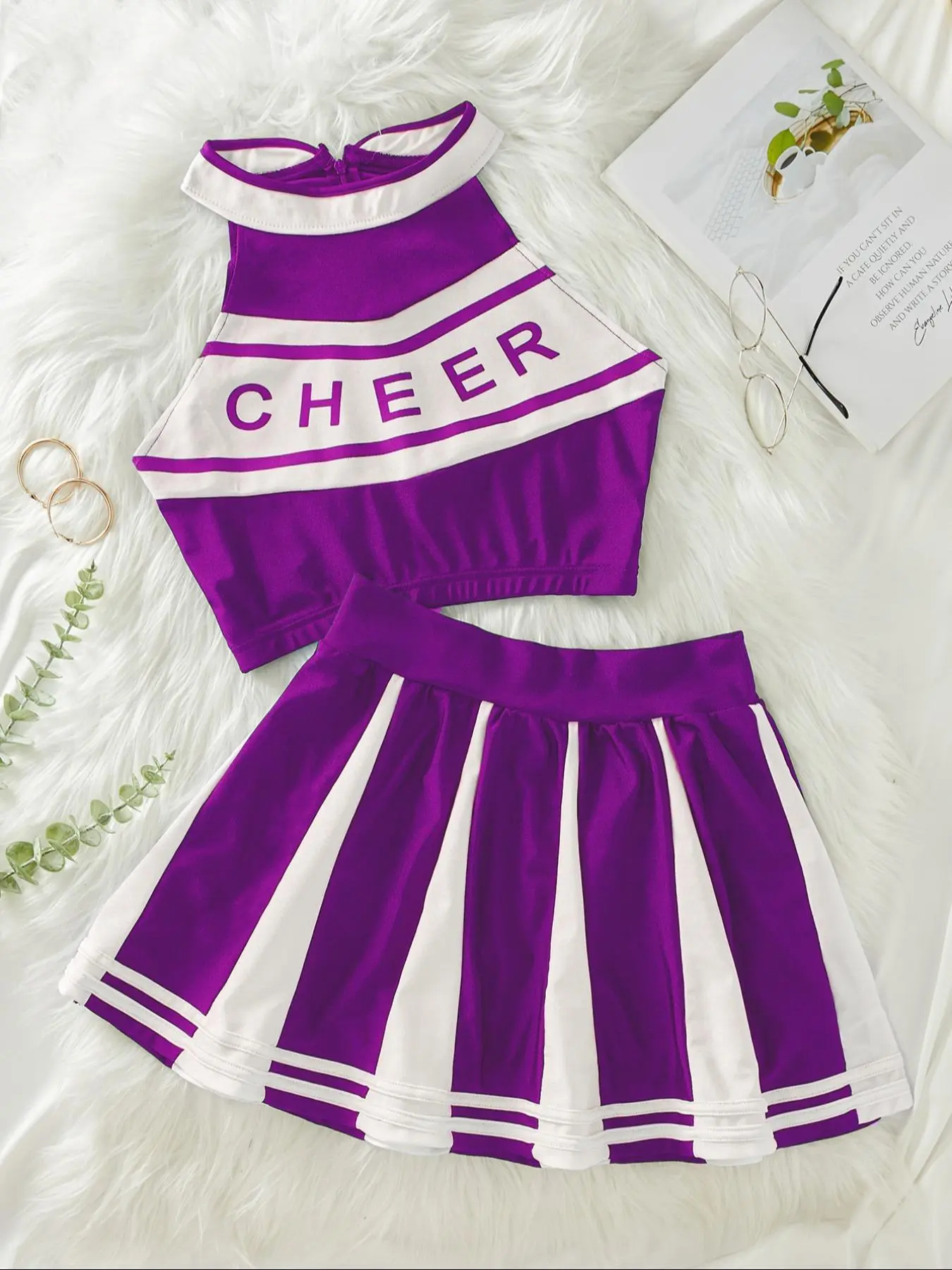 Women's Colorblock Letter Cheerleader Costume Set, Striped Trim Crop Top & Skirt/Shorts/Panty, Ladies Sexy Lingerie Set for Cosplay sexy altgirl rave outfit chica under