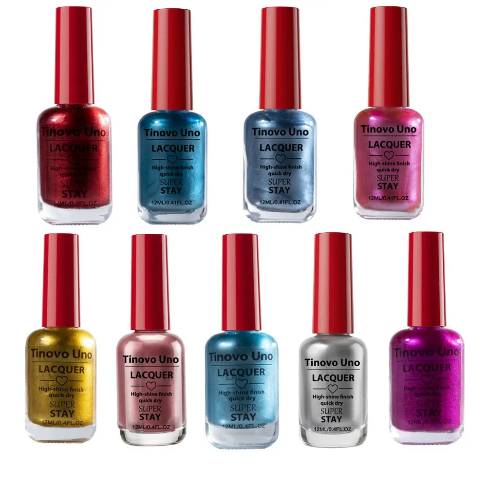 Tinovo Uno 9-Piece Set of Mirror-Effect Metallic Nail Polish: Alcohol-free, quick-drying formula; chrome-plated finish; salon-ready; long-lasting; easy to apply Fast Dry Nail Polish