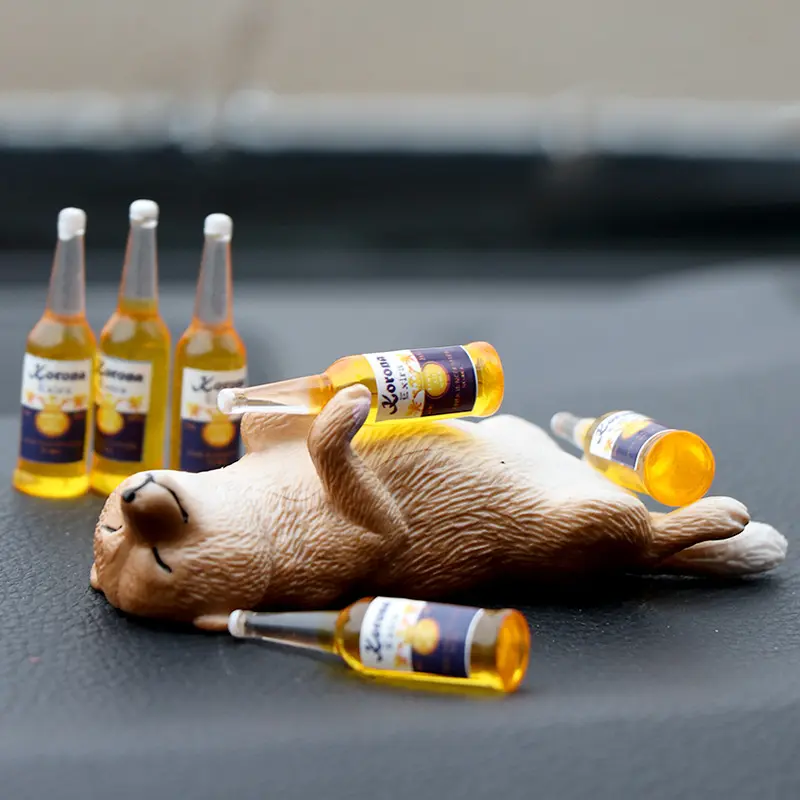 1 Set of Funny and Cute Drunk Puppy Figurines, Including French Bulldog / Shiba Inu Styles, Solid Three-Dimensional Statues + Creative Decoration for Car / Desktop / Garden / Pond / Fish Tank / Potted Plants, Includes Free Damage-Free Adhesive