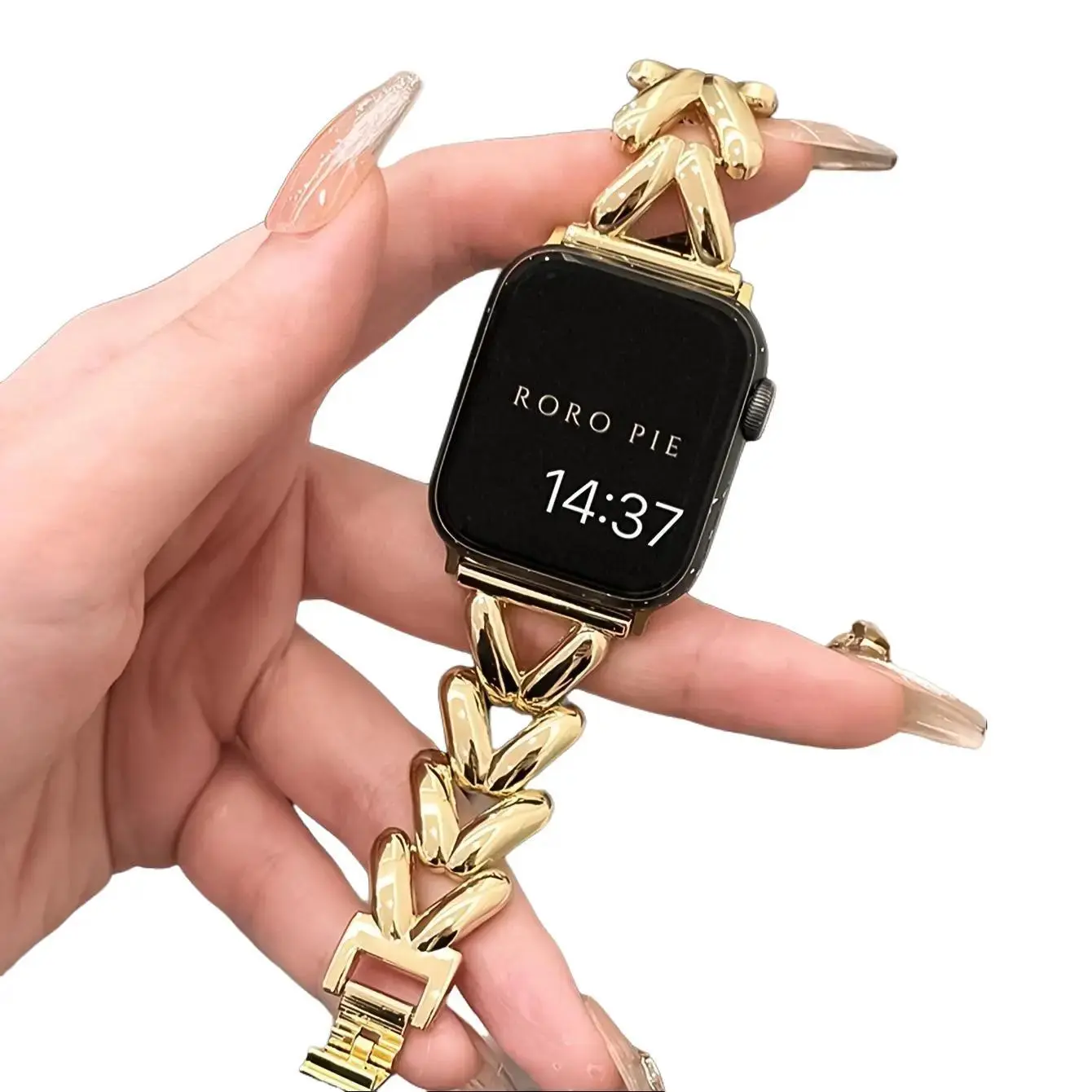 Apple Watch Band Metal Eight Character Strap - 1pc Waterproof Suitable for Women - 38/40/41/42/44/45/46/49mm IWatch Ultra1/2/SE/series 10/9/8/7/6/5/4/3/2/1