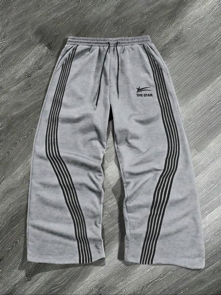 Men's Side-Stripe Drawstring Waist Sweatpants, Casual Regular Fit Pocket Straight-Leg Pants for Fall & Winter, Men's Trousers for Daily Wear