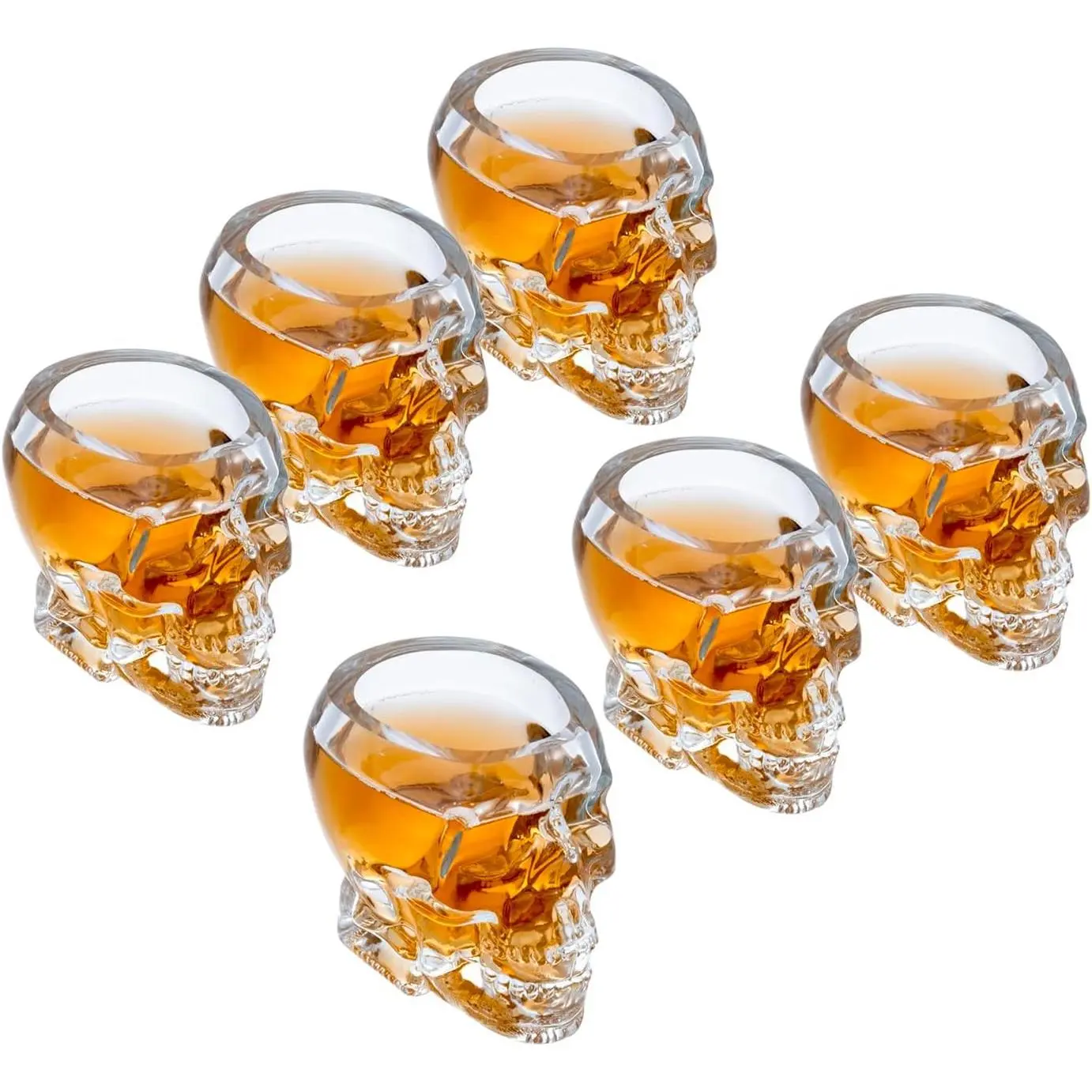 MyGift Set of 6 Skull Shot Glasses 2.8 Oz Clear 3D Design | 3D Skull Detail, Halloween Entertainment, Cocktail Events, Bar Accent, Party Favor, Unique Gift, Spooky Styling