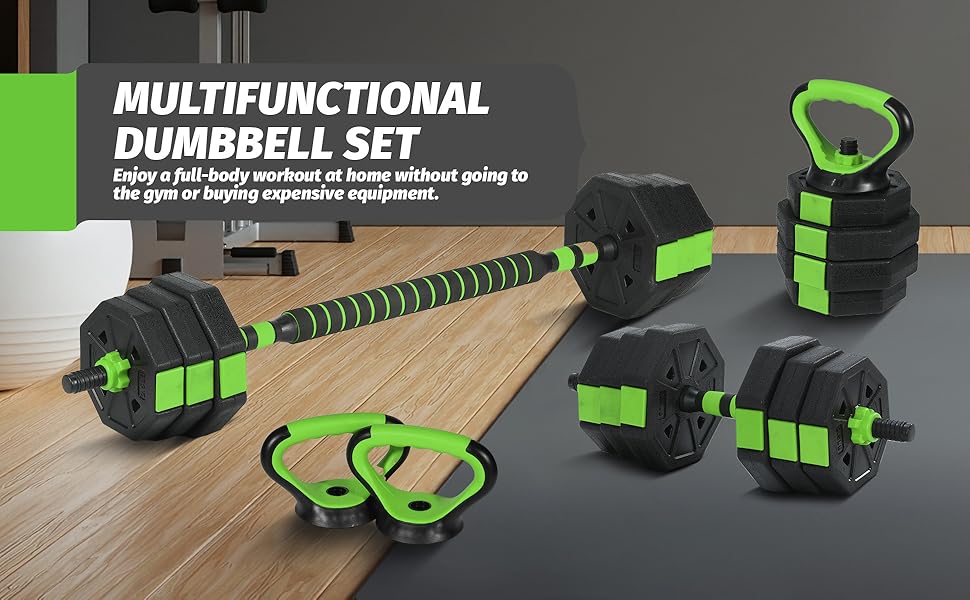 66lbs Adjustable Dumbbells Set, 4 in1 Free Weight Dumbbell Set of 2 Used as Barbell,Kettlebells,Fitness Exercises for Home Gym Suitable Men/Women