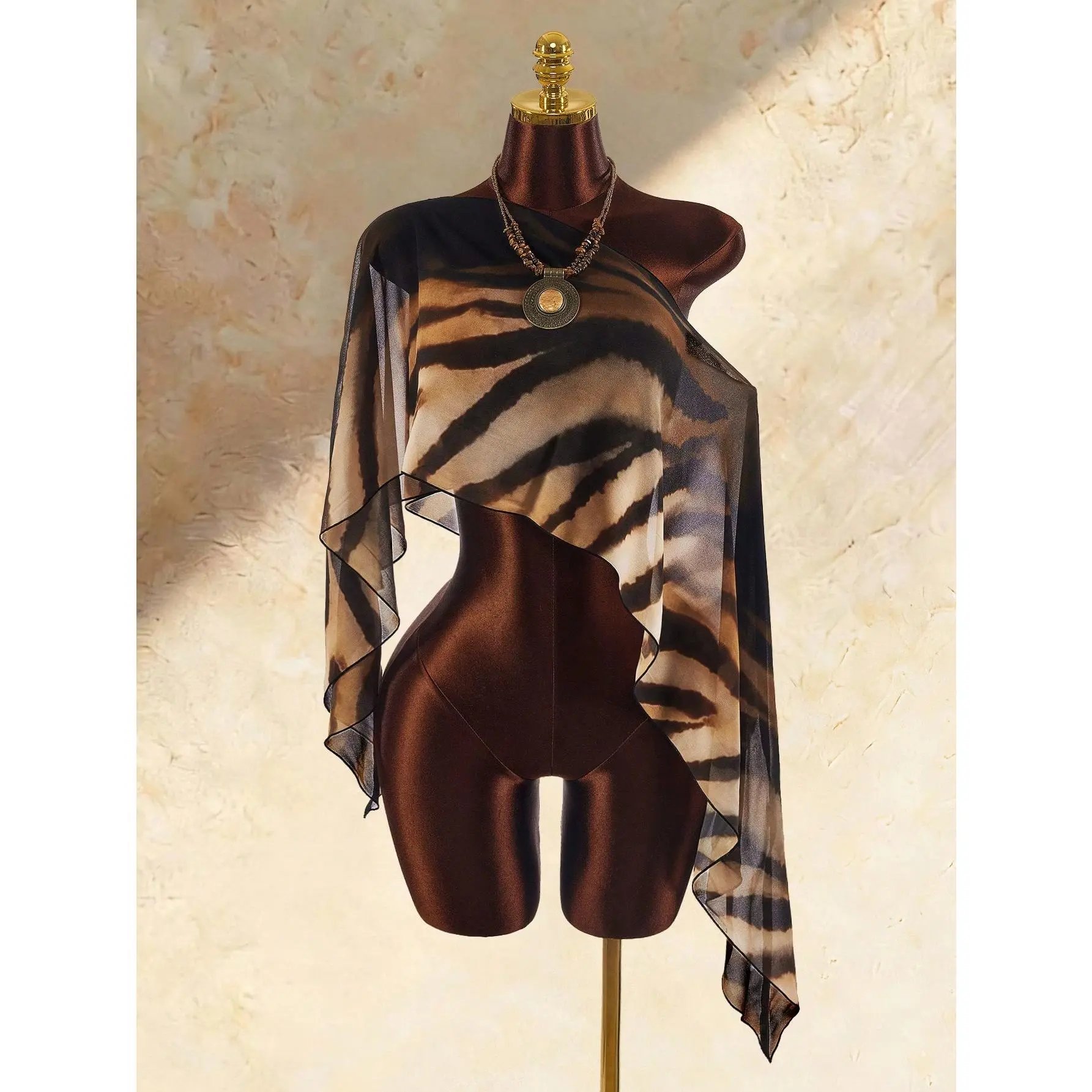 Animal Print Sheer Cape Top Off The Shoulder Cover Up, Beach Vacation Outfits, Bathing Suit