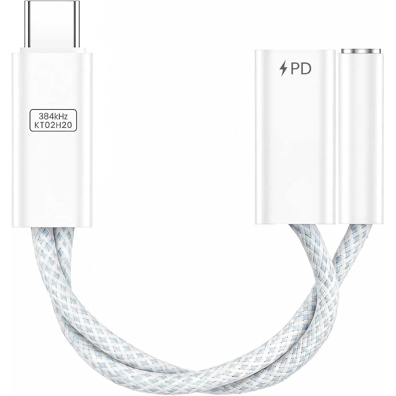 2-in-1 USB-C to 3.5mm Headphone Jack with PD  Audio Adapter | 32-bit/384kHz Hi-Res DAC,  Mic Input, HiFi Headphone Splitter, 60W PD  Charger, OFC  with -Plated