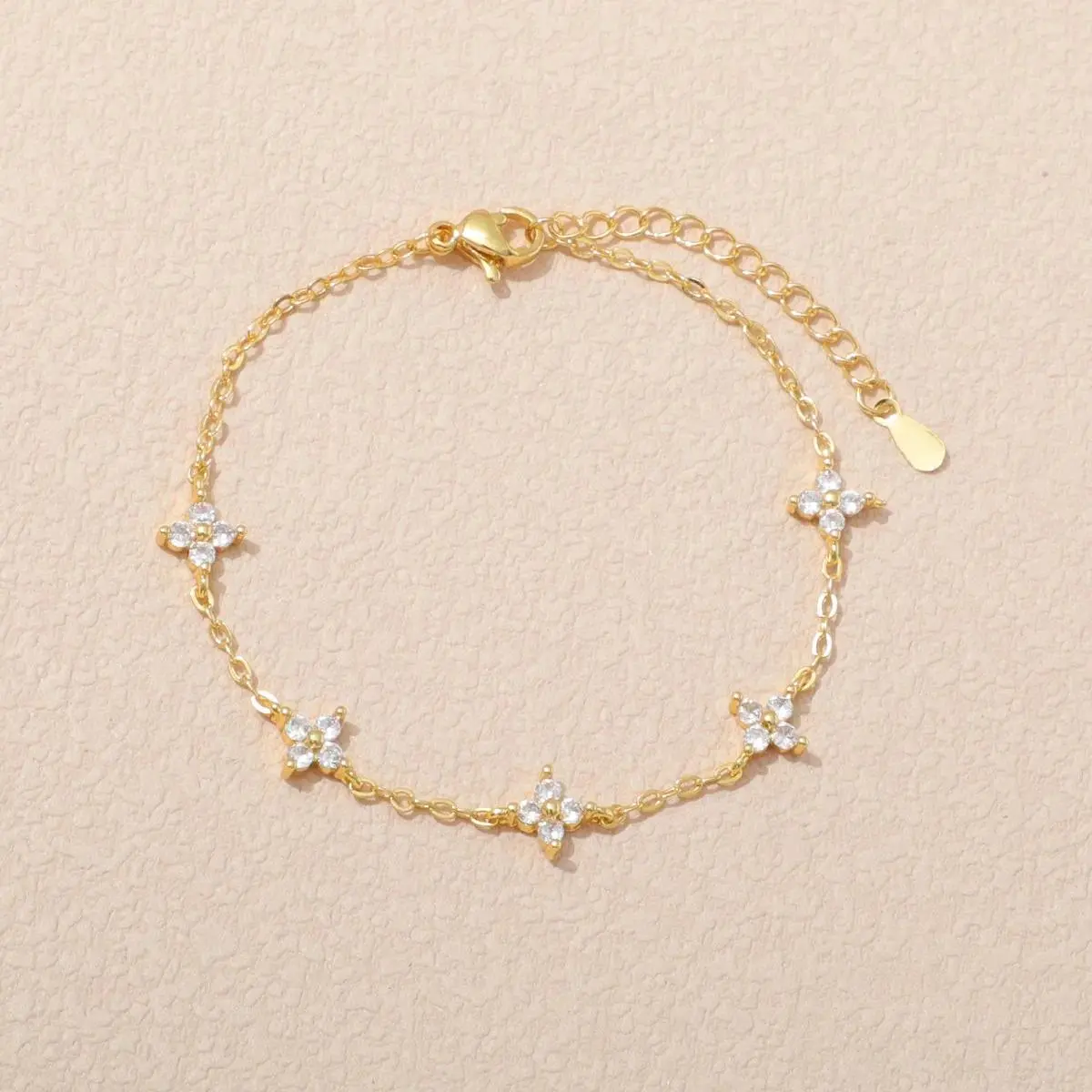 Women's New Crystal Flower Stainless Steel Adjustable Chain Bracelet - Korean Style Fashion Anniversary Jewelry Gift