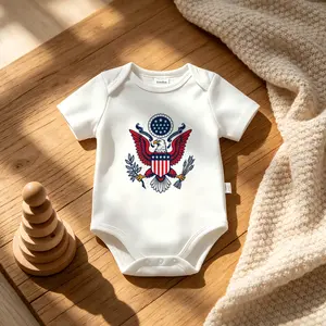 Patriotic Eagle Print Baby Onesie Soft Cotton Short Sleeve Bodysuit for 4th of July Newborn Essentials and Baby Shower Gift