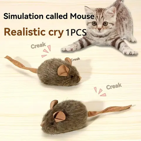 Interactive Plush Toy for Cat, Realistic Mouse Shape Toy with Touch-Activated Sound, Kitten Self-Entertaining Toy, Durable Chew Toy