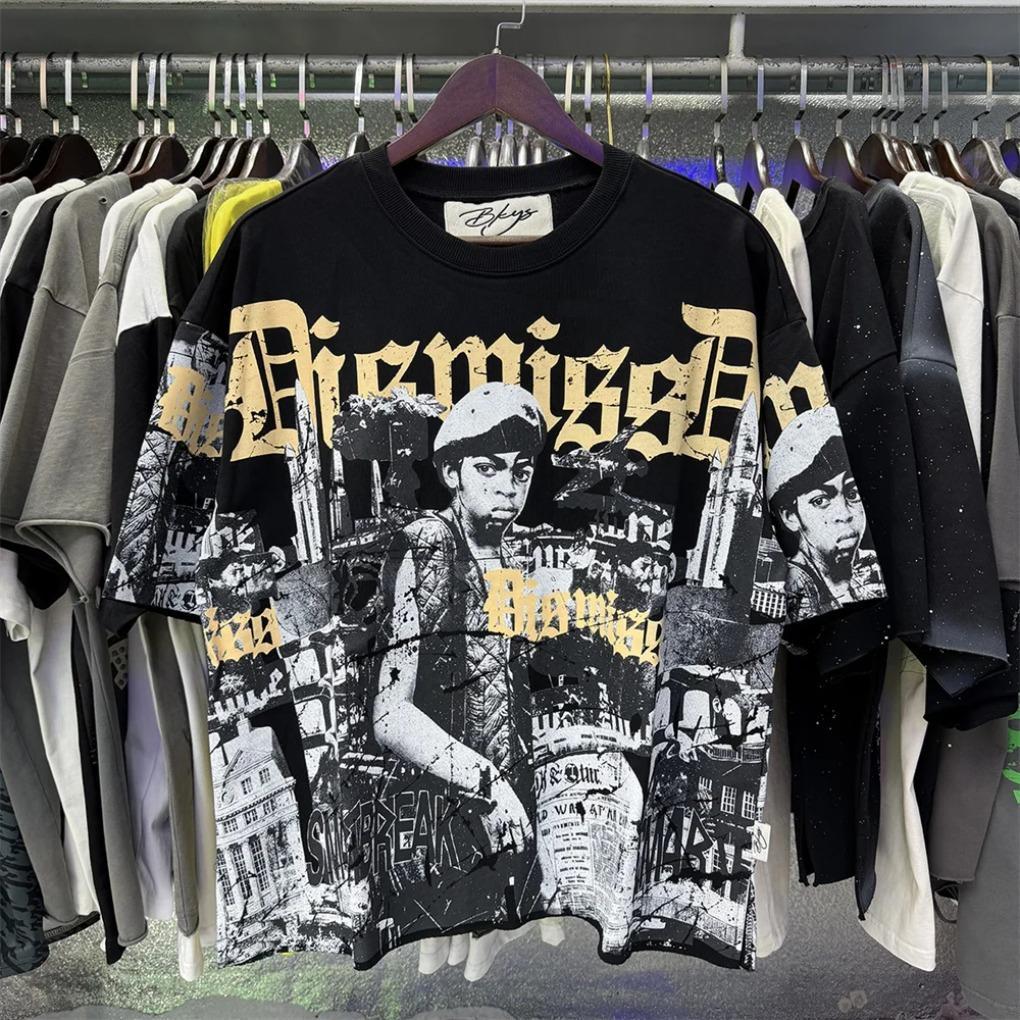 Rhinestone Logo Bling graffiti letter print T Shirt Men Women Grey wash loose casual Tees Fashion Harajuku Shinning Diamond Tops