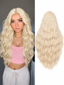 Platinum Blonde Long Wavy Wig, 26 Inches Synthetic Middle Part, Curly Wavy Wig for Women, Daily Halloween Cosplay