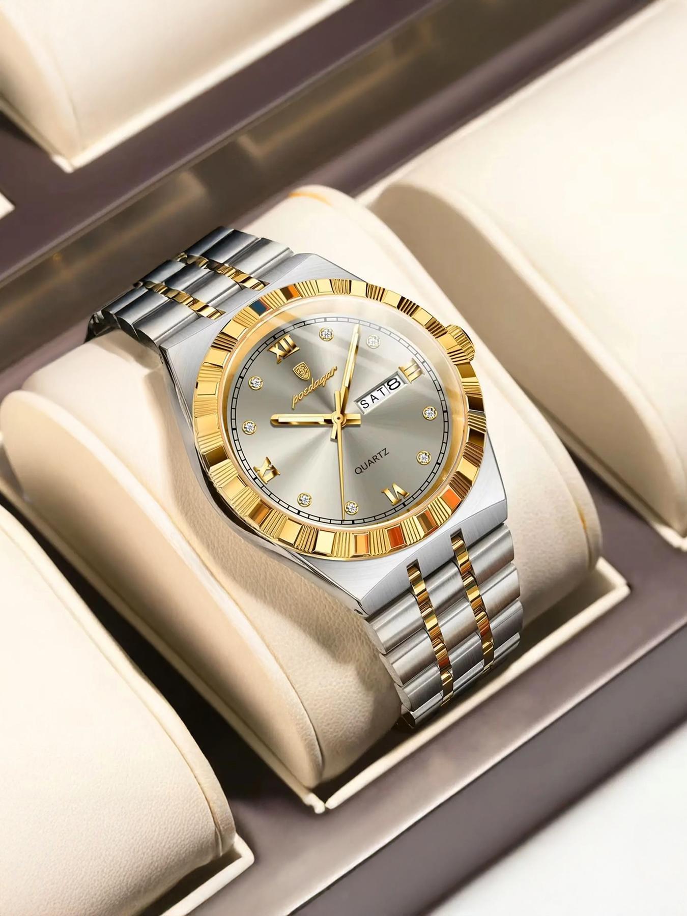 Men's Business Fashion Round Dial Analog Quartz Watch, Fashion Watch for Party, Daily Clothing Decor, Trendy All-match & Exquisite Watch for Birthday Gift with Box, High End Watch, Business Fashion Watches