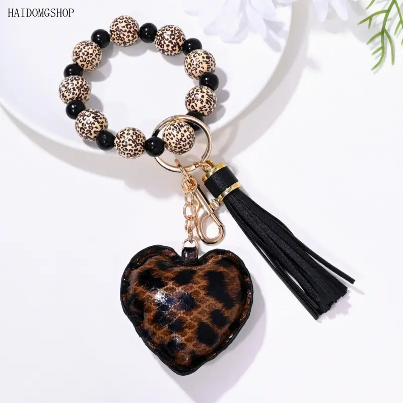 Stylish Personalized Heart Pendant Keychain for Women, Contrast Leopard Print Bag Charm with Tassels, Exquisite Minimalist Niche Trendy Accessory for Handbags & Purses