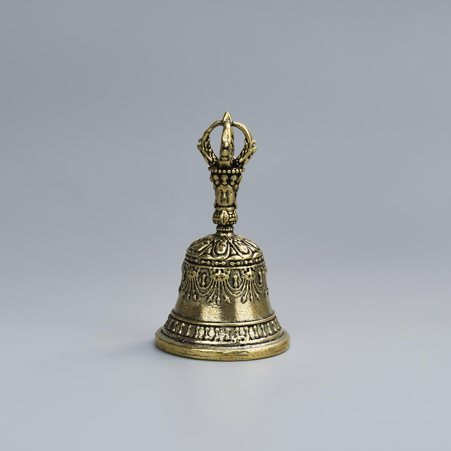 One Carved Bronze Bell | Hand-Held Shaker with Clapping Handle, Style Craftsmanship, Soothing Sounds for Healing, Ideal for Church, Weddings, Schools, and Festive Occasions