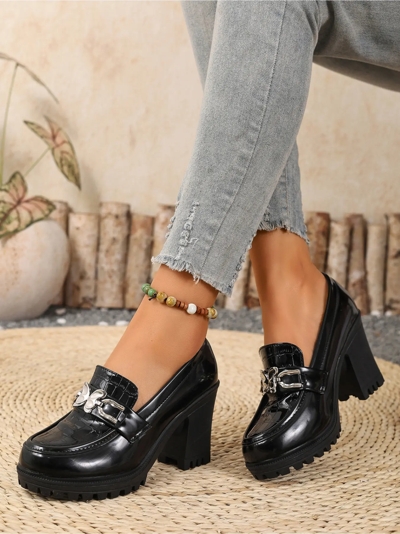 Versatile Preppy Platform Loafers - Office Work & Campus Daily Slip On Chunky Block High Heel Shoes