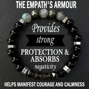 Handmade empathy protection bracelet made of high-quality natural stones: Labrador, pyrite, obsidian, and multi-faceted smoked quartz. It is an ideal holiday gift for family and loved ones.