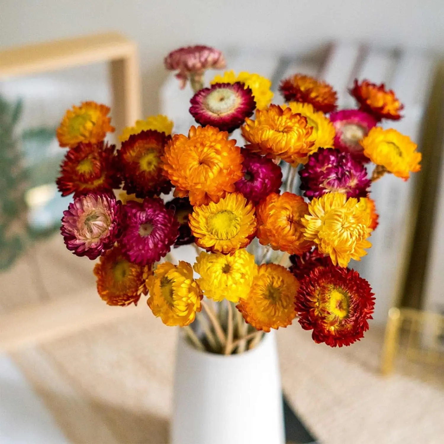 Natural Dried Daisy Flowers Bouquet - 20 Pcs Multicolor Daisies Dried Sunflowers Chrysanthemum, Dry Flower Arrangements for Wedding, Farmhouse Table Vase Decor, Home Office Party Decoration