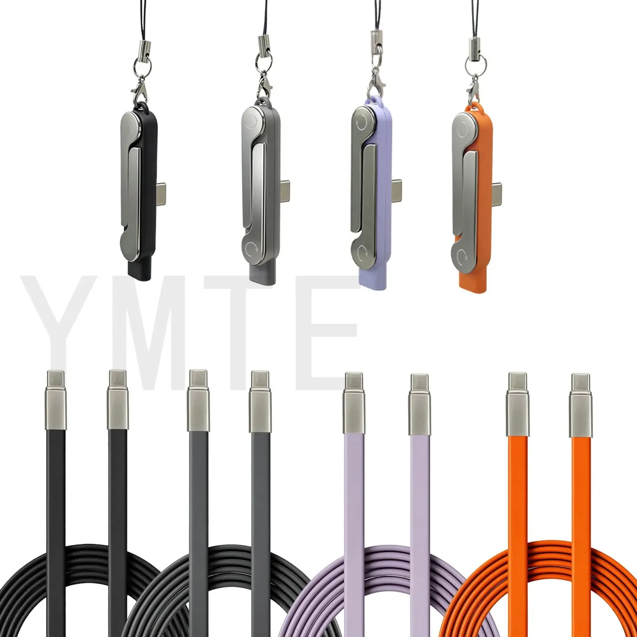 2-In-1 Detachable Phone Stand USB-C Data Cable, 240w Power Delivery Dual Type-C Fast Charging, Flexible Silicone Travel Charger with Keychain