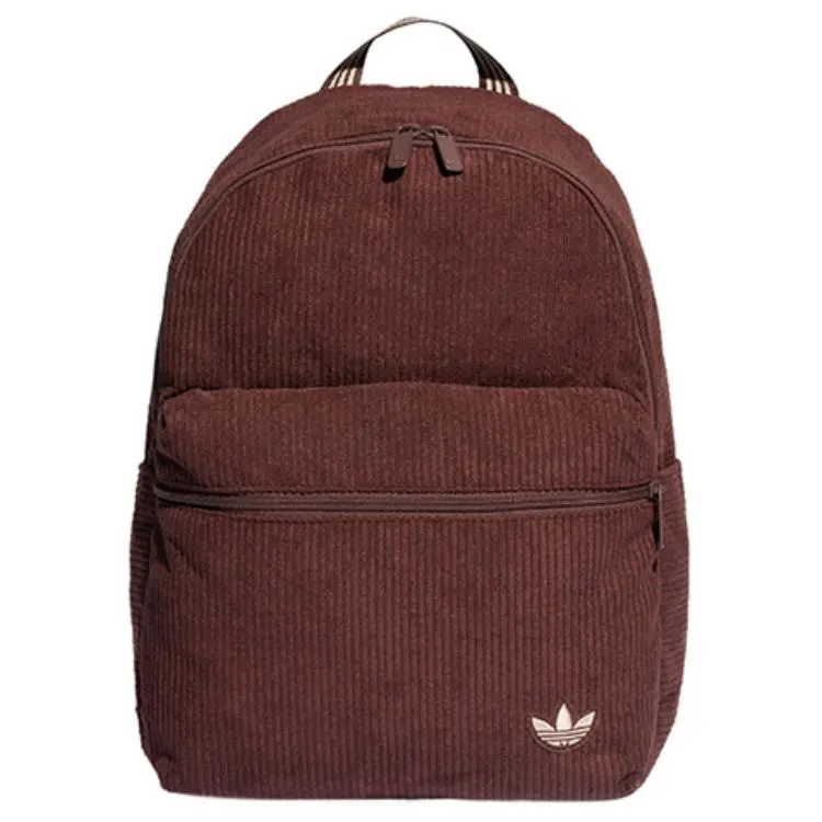 Adidas Originals Corduroy Backpack with Trefoil Logo Zip Closure for Men and Women – Shadow Brown