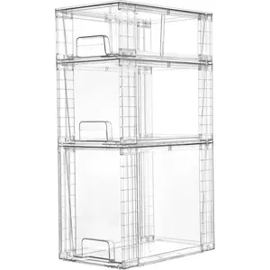 3 Pack Clear Stackable Storage Drawers,Easy to Assemble Bathroom Organizers and Storage with handles,Plastic Drawers for Kitchen Pantry,Cabinet,Under Sink Organization