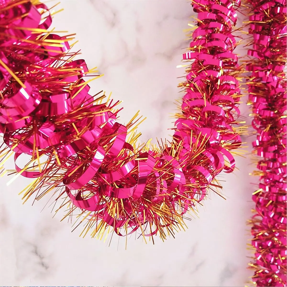 33Ft Christmas Tinsel Rose Garland Xmas Tree Decorations Shiny Thick Long Metallic Twist Holiday Garlands Ceiling  Streamers for Birthday Wedding Indoor Outdoor Decor Supplies -Rose+