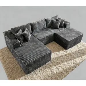 [2 Packages Shipping] 106" Plush Corduroy Cloud Velvet Modular Boneless Couch with Chaise & Ottoman, No Assembly Required - L/U-Shaped Sectional Sofa Set with Flexible Configuration - 107"W x 69.5"D x 30"H, 3 Seater