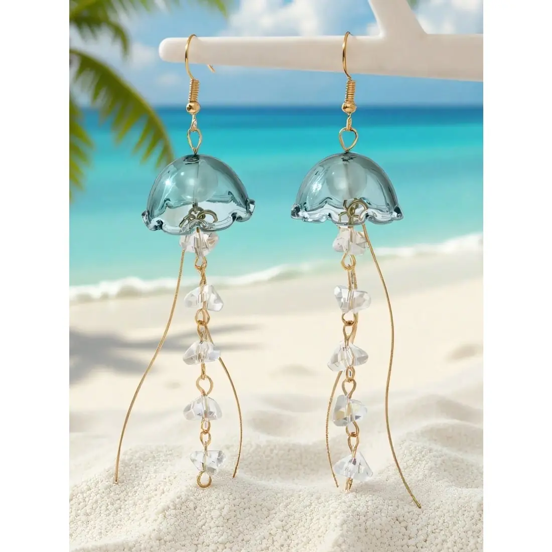 1 Pair Women's Jellyfish Earrings - Geometric Tassel, Lightweight Dangle Earrings With Shiny Jellyfish Pendant, Versatile Earrings, Unique Design Earrings, Suitable For Beach Parties, Summer Outings And Daily Wear, A Perfect Gift For Women