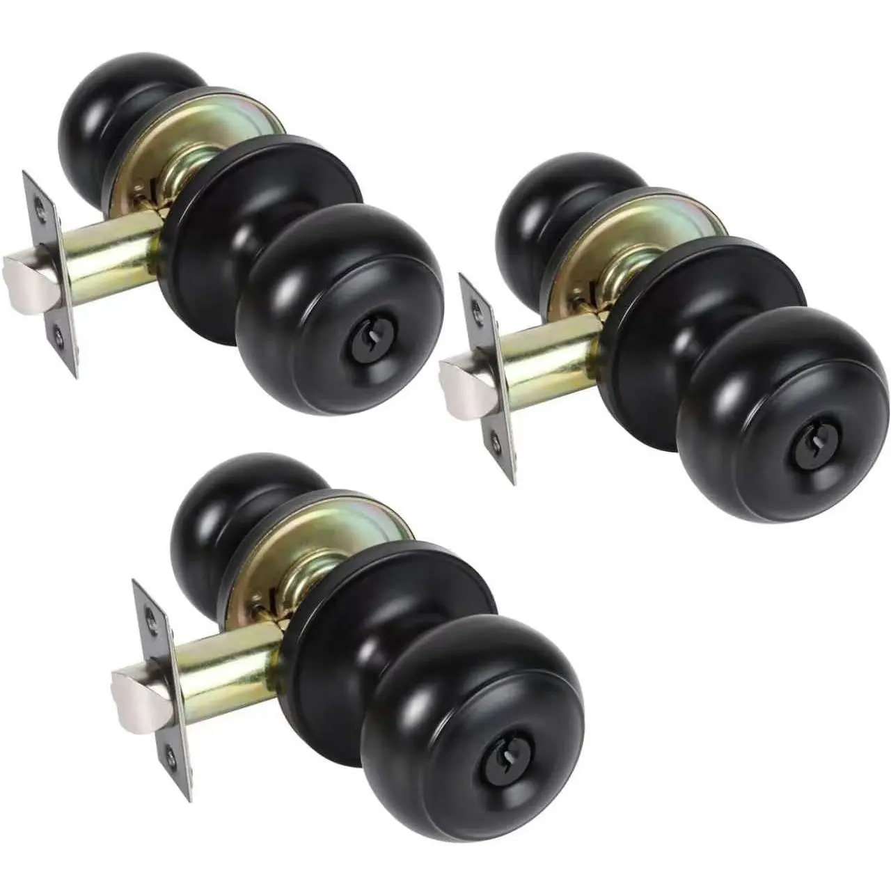 Round Matte Black Door Knob with Lock Key 1 Pack Interior Locking