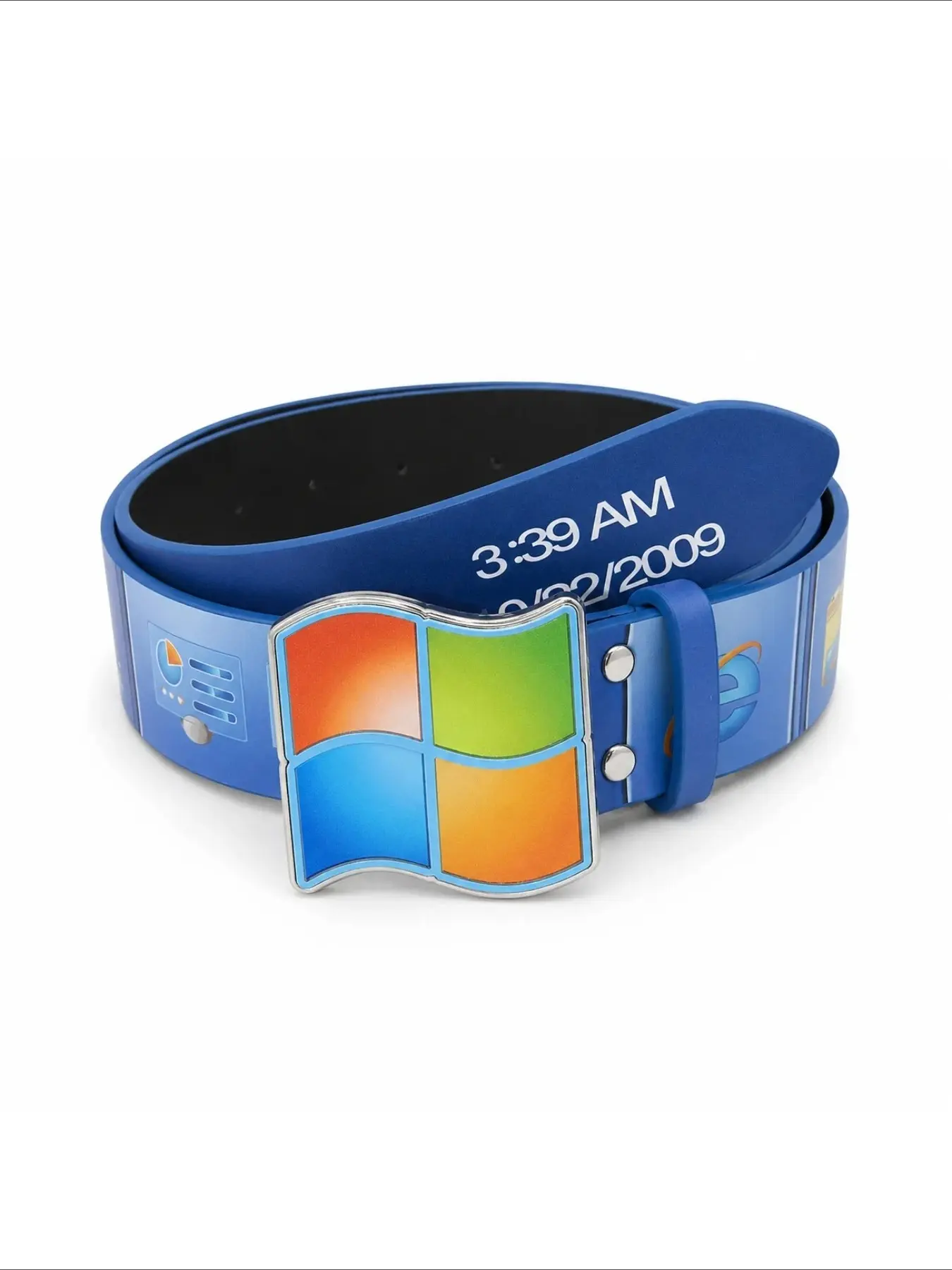 Y2K Retro Windows Vista PU Belt, Alloy Four-Color Logo Buckle with Vintage Computer Desktop Print, Trendy Streetwear Waist Belt