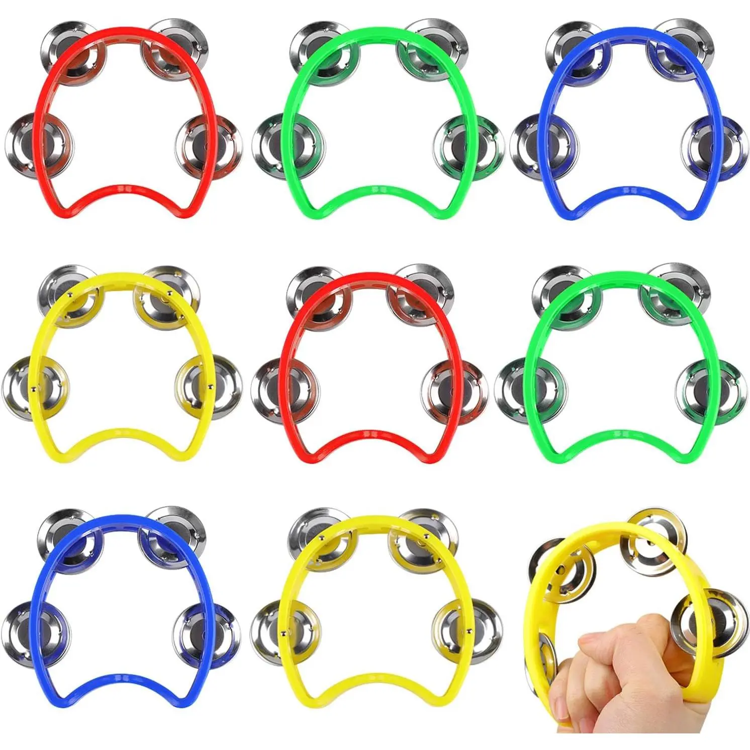 8 Pack Mini Handheld Tambourines - 4 Colors Bulk Percussion Instruments for Wedding, Family Concert, Birthday Party, Dance Practice & Church Supplies