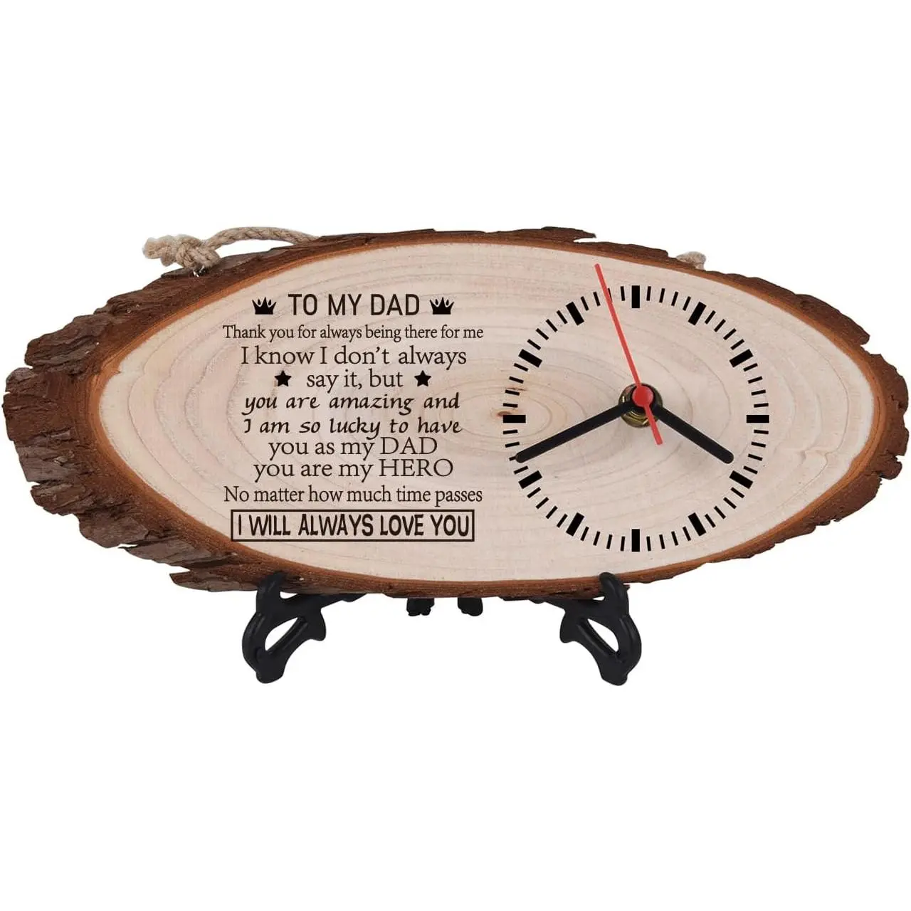Personalized Engraved Wooden Silent Analog Wall Clock - Decorative Living Room Wall Art Clock, Dad Gift from Daughter, Home Desktop Decor