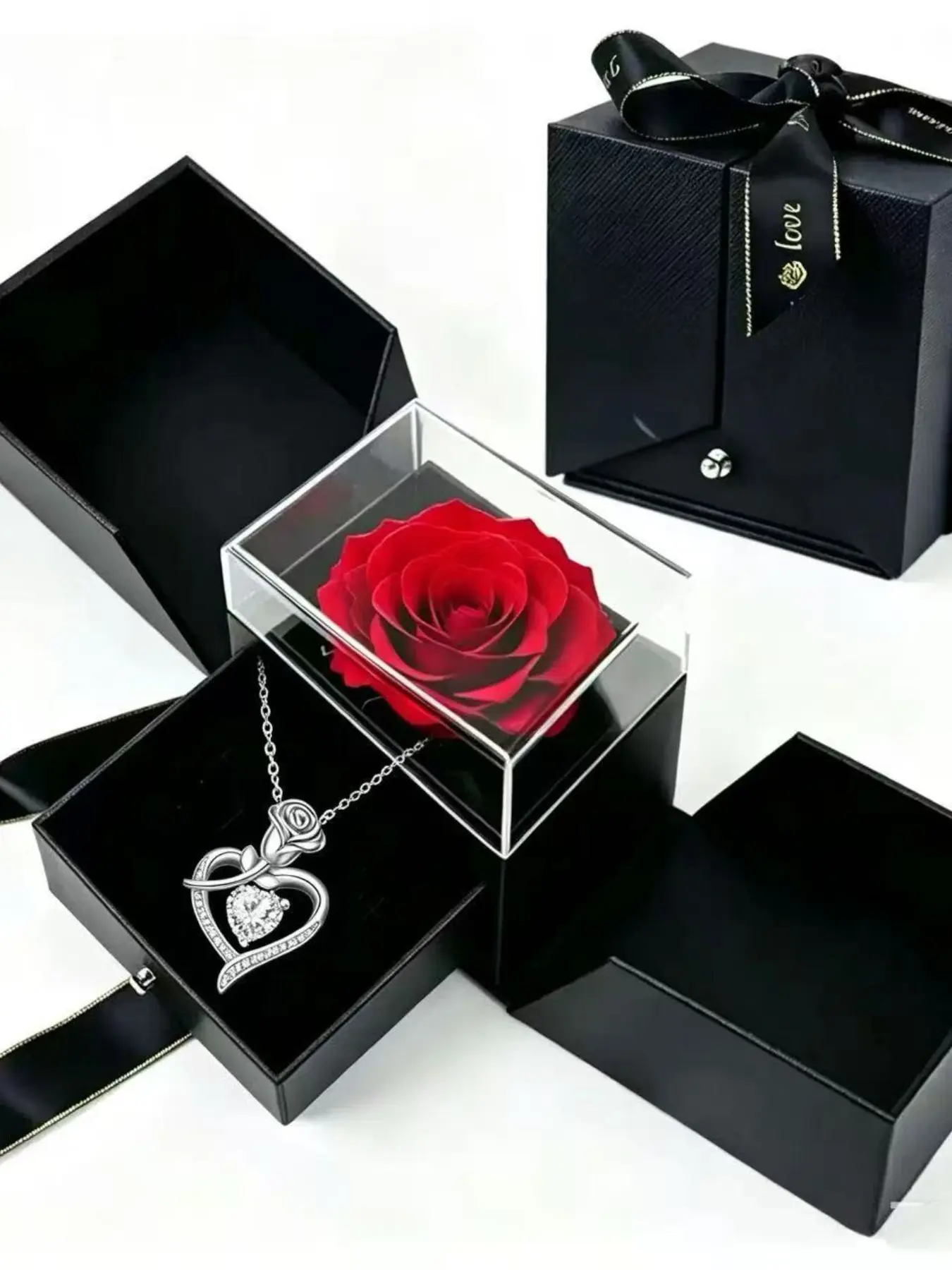 Eternal Flower Valentine's Gift Transparent Box, Necklace Pendant Box, Rose Jewelry Gift Box, Perfect for Special Occasions