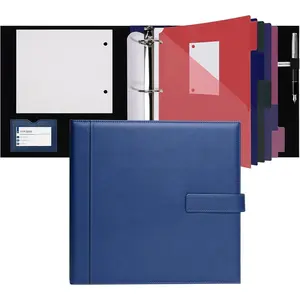1.5 Inch PU Leather Portfolio Binder, Letter Size Professional Organizer with Dividers, Card Slots, Storage Compartments for Office, School,  Presentations and Business Travel, Blue