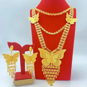 Women's 2-Piece Dubai Middle Eastern Copper Alloy Gold-Plated Butterfly Jewelry Set, Including Necklace & Earrings