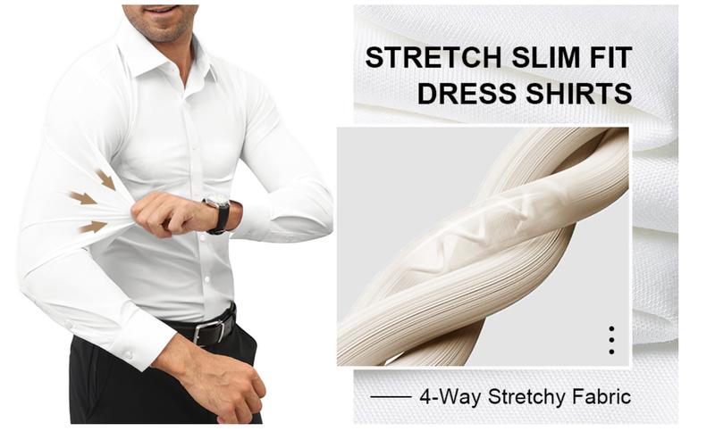 3-Piece Set Stretch and stain-resistant shirt, unisex.Shirts4-way Stretch Long Sleeve Collared Solid Wedding Dating Button Down Shirts Business Casual Breathable Outfits Menswear black logo