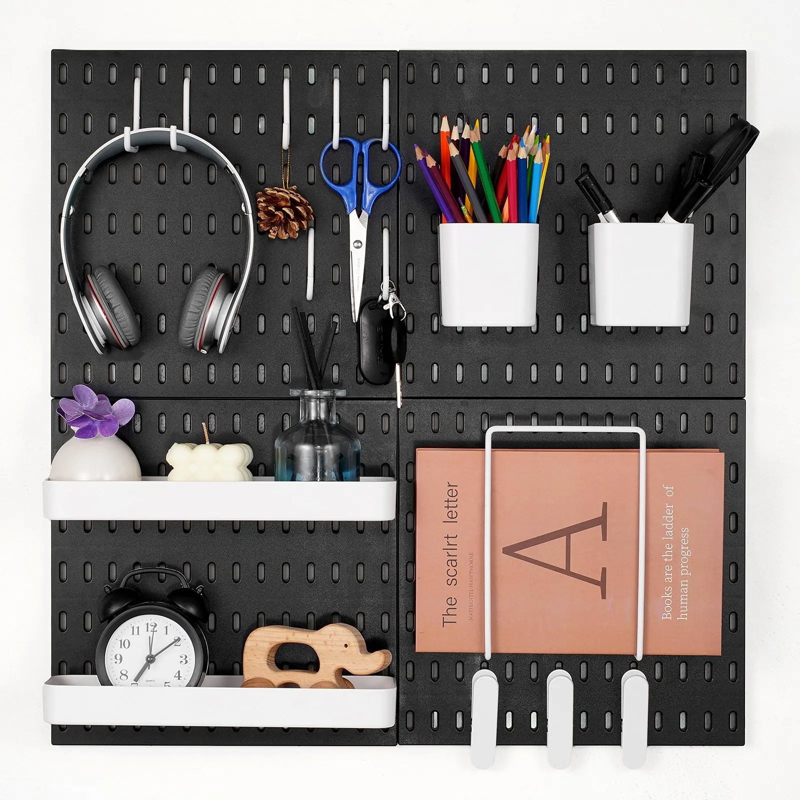 VEVOR Plastic Pegboard Combination Kit, 4 Hanging 11x11in Panels (20 lbs Per Panel), Wall Organizer with Accessories, Adds Style & Ample Space for Garage, Kitchen, Office Indoor Storage, Black, 11" X 11"