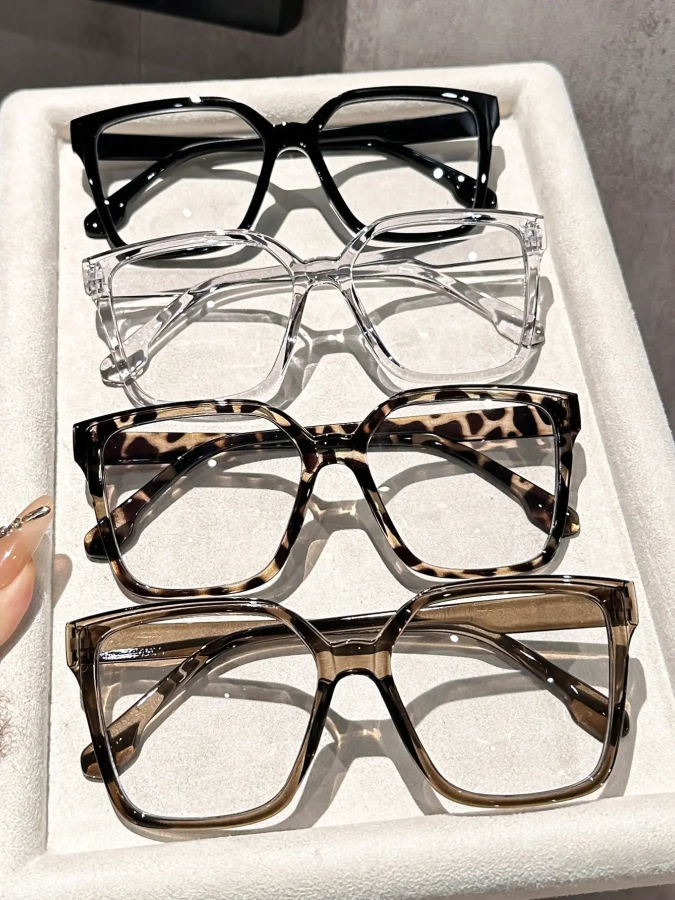 2026 New 4 Pairs Unisex Square Large Frame PC Glasses, Casual Full Rim, All over Print, Suitable for Face Shaping, Spring Trip Party, Decorative Glasses