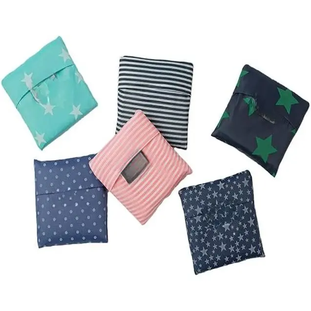 Cloth Tote Bags, , Foldable, Recycle for Shopping, Fits in Pocket,  for Groceries, Water Resistant, Lightweight,  & Durable Large (6Pack)