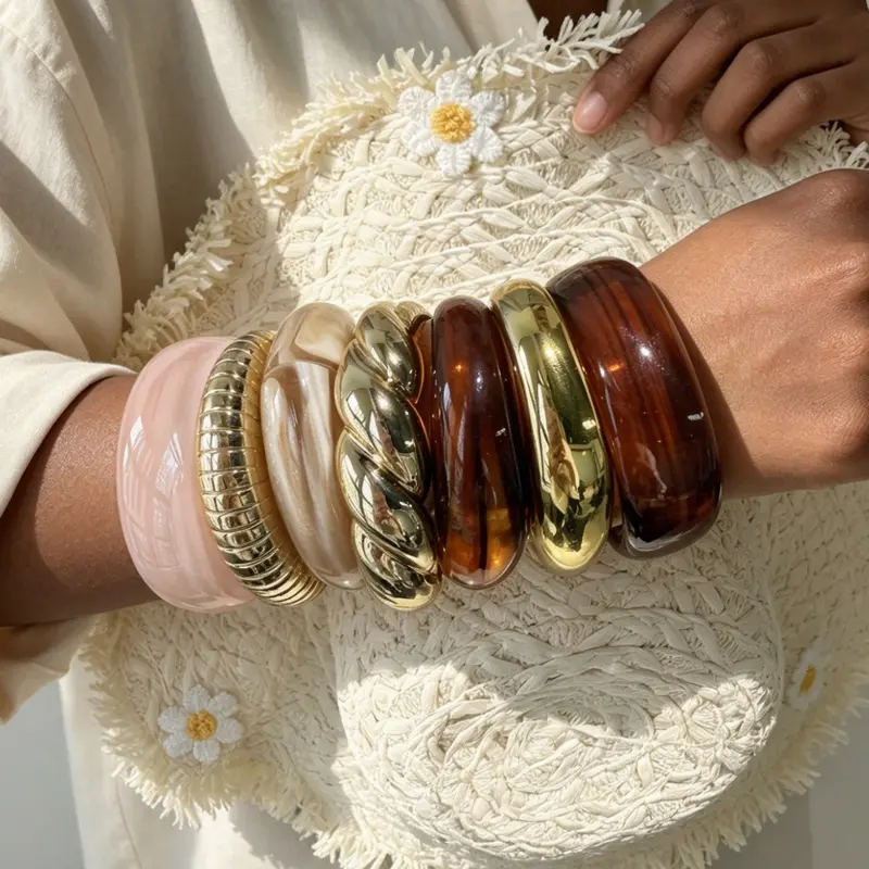 7-Piece Women's Fashion Bracelets Set, Bracelet Combination Set, Fashionable Chunky Bangles, Elegant Chunky Acrylic Open Cuff, Fashionable Jewelry Accessories, Casual All-Season Jewelry, Perfect for Parties and Gifts