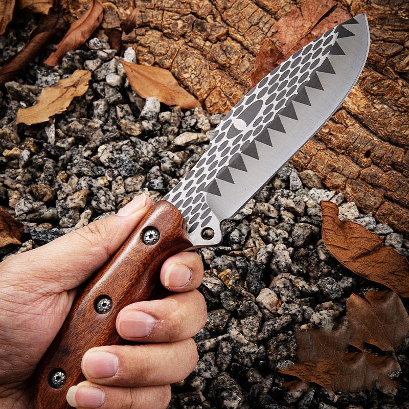 Damascus Pattern Stainless Steel Knife, Outdoor Knife with Sheath, Multifunctional Knife for Outdoor Camping, Picnic, Kitchen Knife