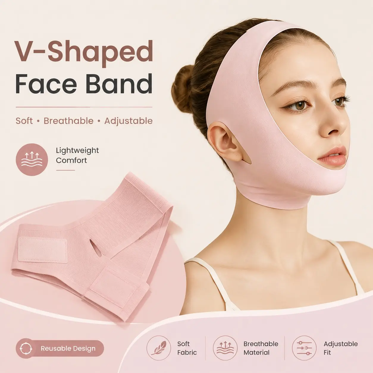 1 PC V-Shaped Facial Bandage, Adjustable Breathable Chin Support Wrap, Reusable Soft Elastic Face Band, Seamless Design, Comfortable for Nighttime Wear, Home and Daily Use