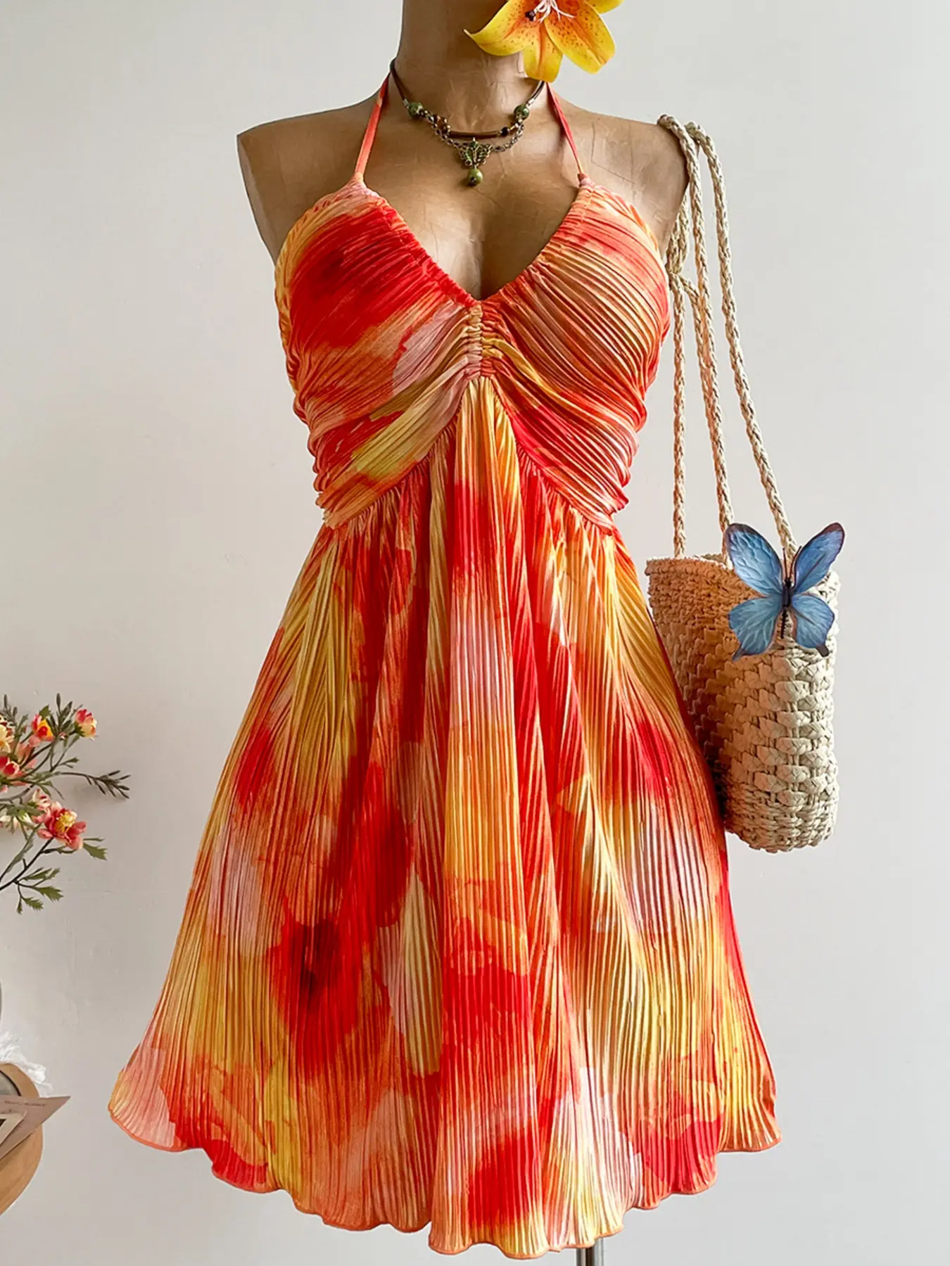Plus Size Women's Off-Shoulder Backless Vacation Dress, Casual Beach Sundress, Boho Sleeveless Floral Beach Outfit, Casual Tropical Style for Easter, Hawaii & Coachella Music Festival