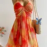 Plus Size Women's Off-Shoulder Backless Vacation Dress, Casual Beach Sundress, Boho Fashion Sundress, Boho Beach Sundresses, Boho Sleeveless Floral Beach Outfit, Casual Tropical Style for Easter, Hawaii & Coachella Music Festival