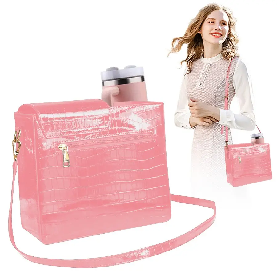 Stone Pattern Crossbody Water Bottle Bag, Leather Material Rack, Ideal for Outings, Durable Design, Perfect for Daily Use