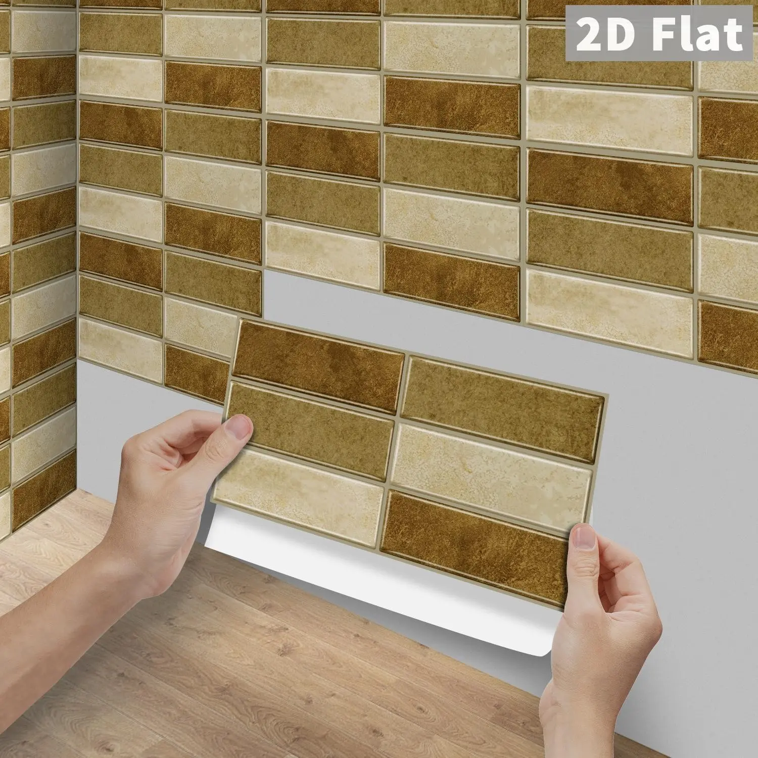 6/12/24/48PCS Retro Caramel Brown Mix Tile Stickers, FG PVC Crystal Peel & Stick Waterproof Oilproof Splashback for Kitchen Bathroom Floor Tile Wood Surfaces