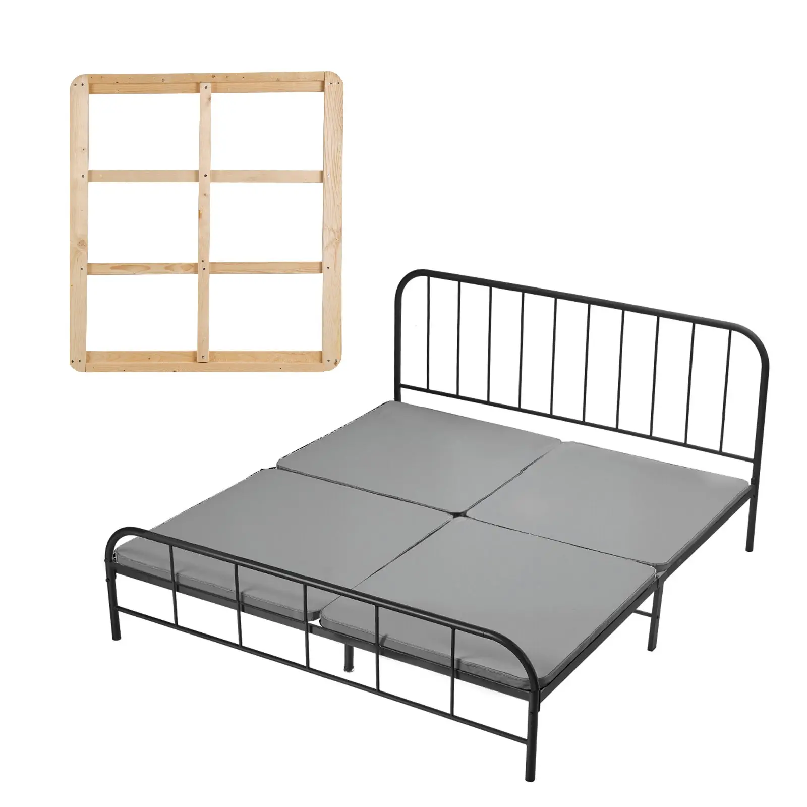 【DealsForYouDays】VEVOR King Size Bunkie Board, 4-Piece 78.74x74.02x1.5in Durable Wooden Mattress Base Frame, 200D Oxford Fabric Covering, 17.9kg Weight Capacity, Adjustable Easy Assembly for King Beds, Gray