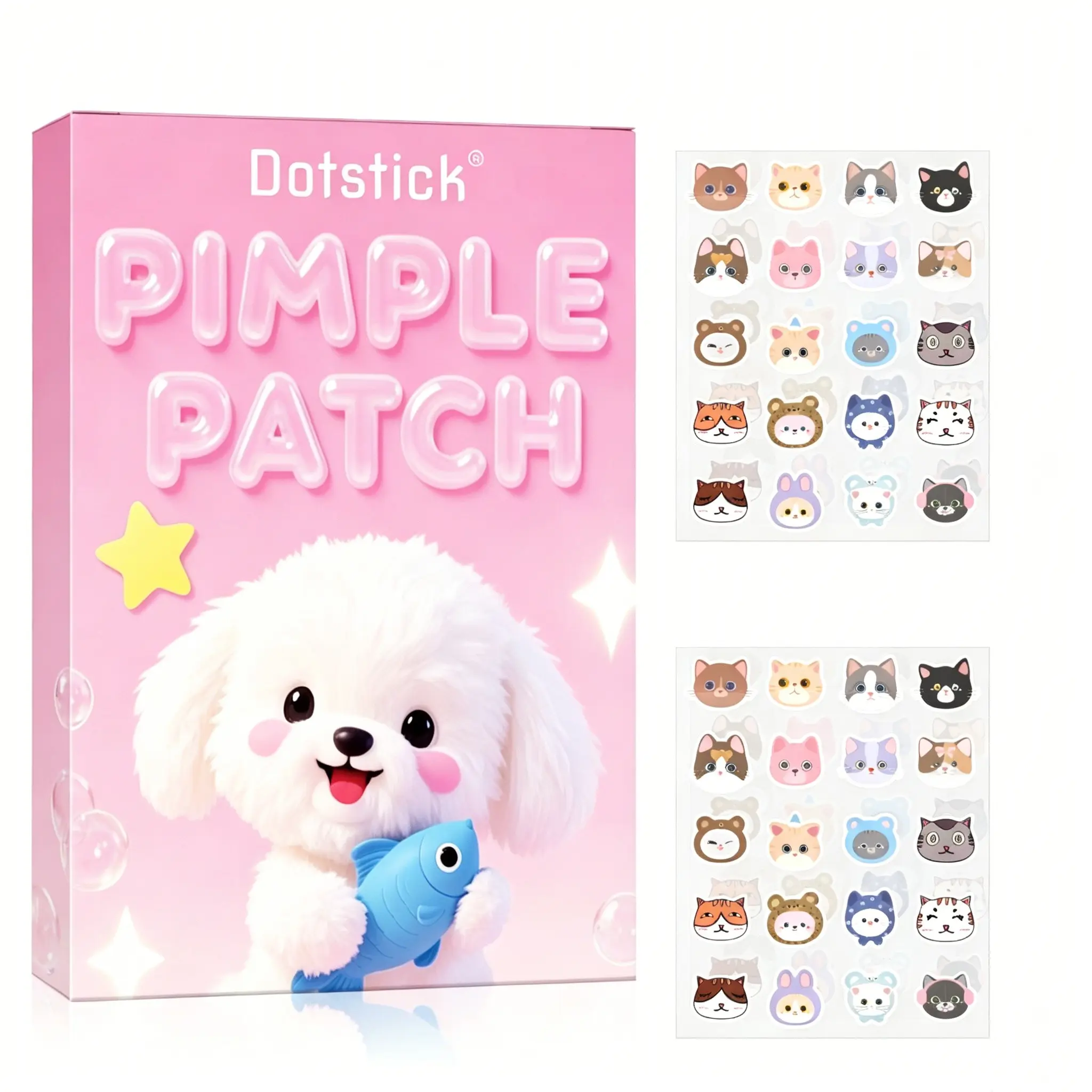 Cute Cat Acne Patches 40 Pieces, Hydrocolloid Invisible Acne Patches, Day and Night Use, Gentle Skin-Friendly, Portable Facial Acne Concealer