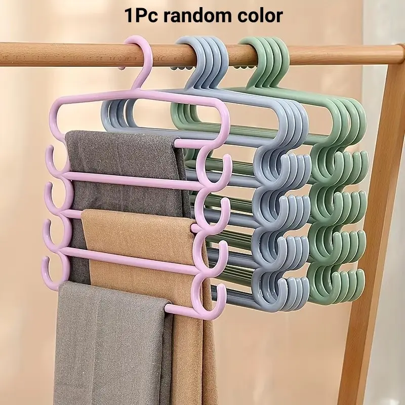 5-tier Multi-functional Pants Rack, Designed for Clothing Storage, Equipped with 8 Hooks. It Can Accommodate Household Clothing, Scarves, and Towels, and Can Be Stacked To Save Space