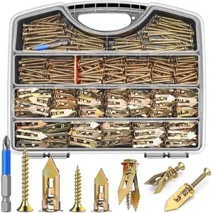 480 count Self Drilling Drywall Anchors with Screws Kit, 2 Sizes Sheetrock Anchors & 4 Sizes Expansion Screws, Zinc Plated Steel Drywall Anchors No Drilling Required Holds Up to 66lbs