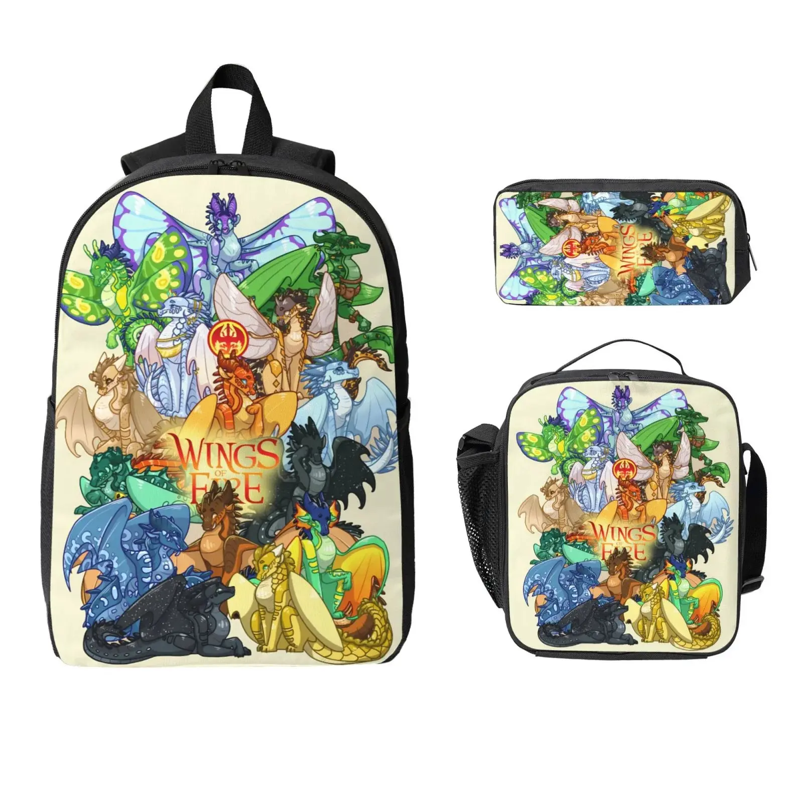Fire Dragon 4-in-1 Backpack & Lunchbox Set, Water-Repellent Oxford Cloth, Adjustable Straps, Anti-Theft, Scratchproof, Foldable, Expandable, Built-In Organizer, for Students, Back to School Haul, School/Travel, Business Trips, Sports Use
