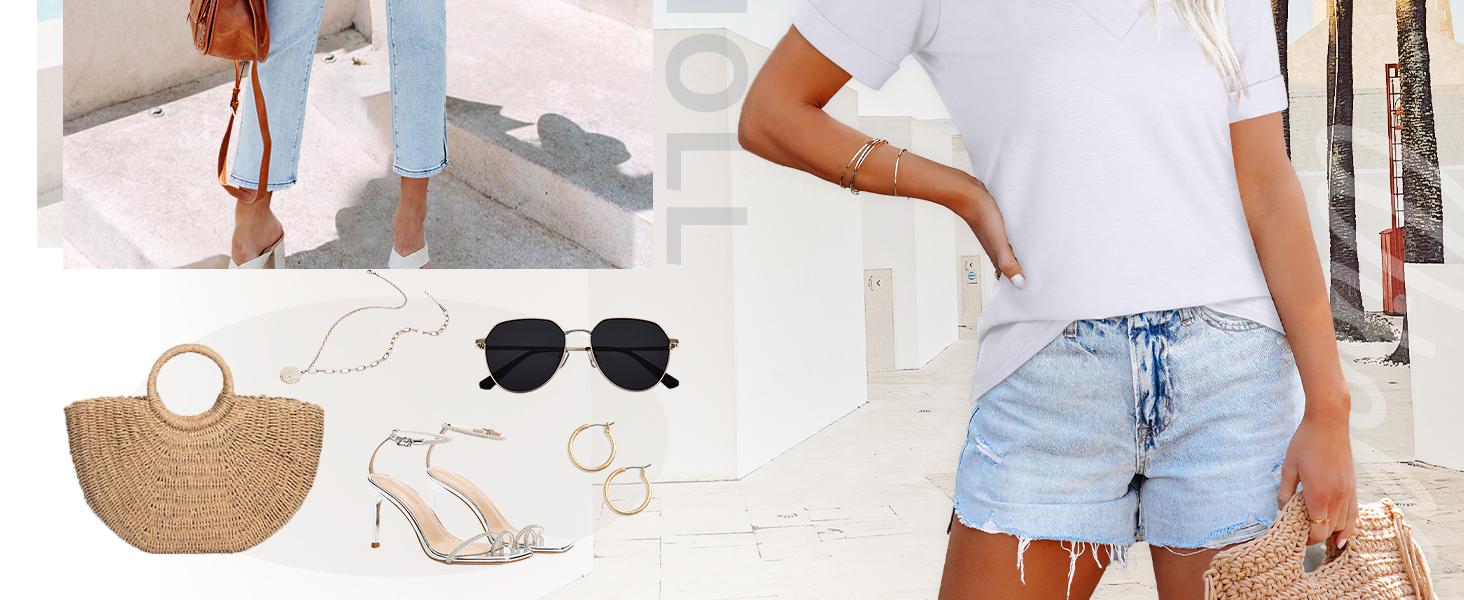 WIHOLL Womens Summer Tops Short Sleeve Basic Casual V Neck T Shirts Trendy Fashion 2025 SpringStatements